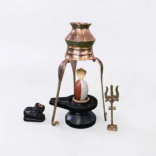 2-inch-aridhnarishwar-shivling-set-shivling-jaladhari-naag-nandi-trishul-kalash-with-stand.png 2″ Aridhnarishwar Shivling Set for Home – Shivling, Jaladhari, Nandi, Naag, Trishul and Kalash with Stand - Image 1